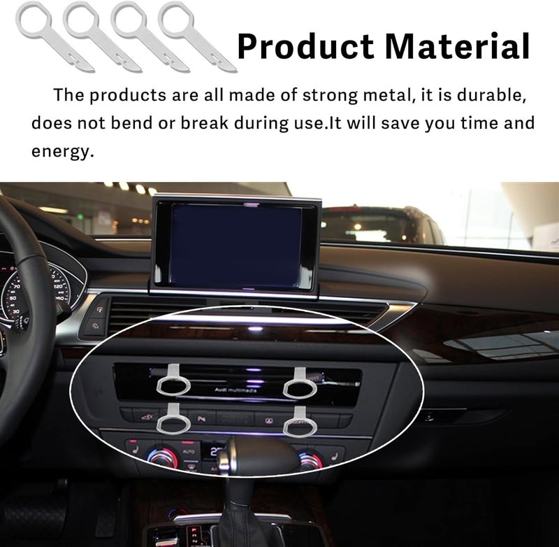 RBOKO 4Pcs Radio Removal Tool kit, Easy Grip Handles and Stiff Blades Compatible with VW Volkswagen, Mercedes Benz, Stereo Single and Double DIN Replacement Key for 1C0-051-530, T87P-19061-A (Silver) - Image 5